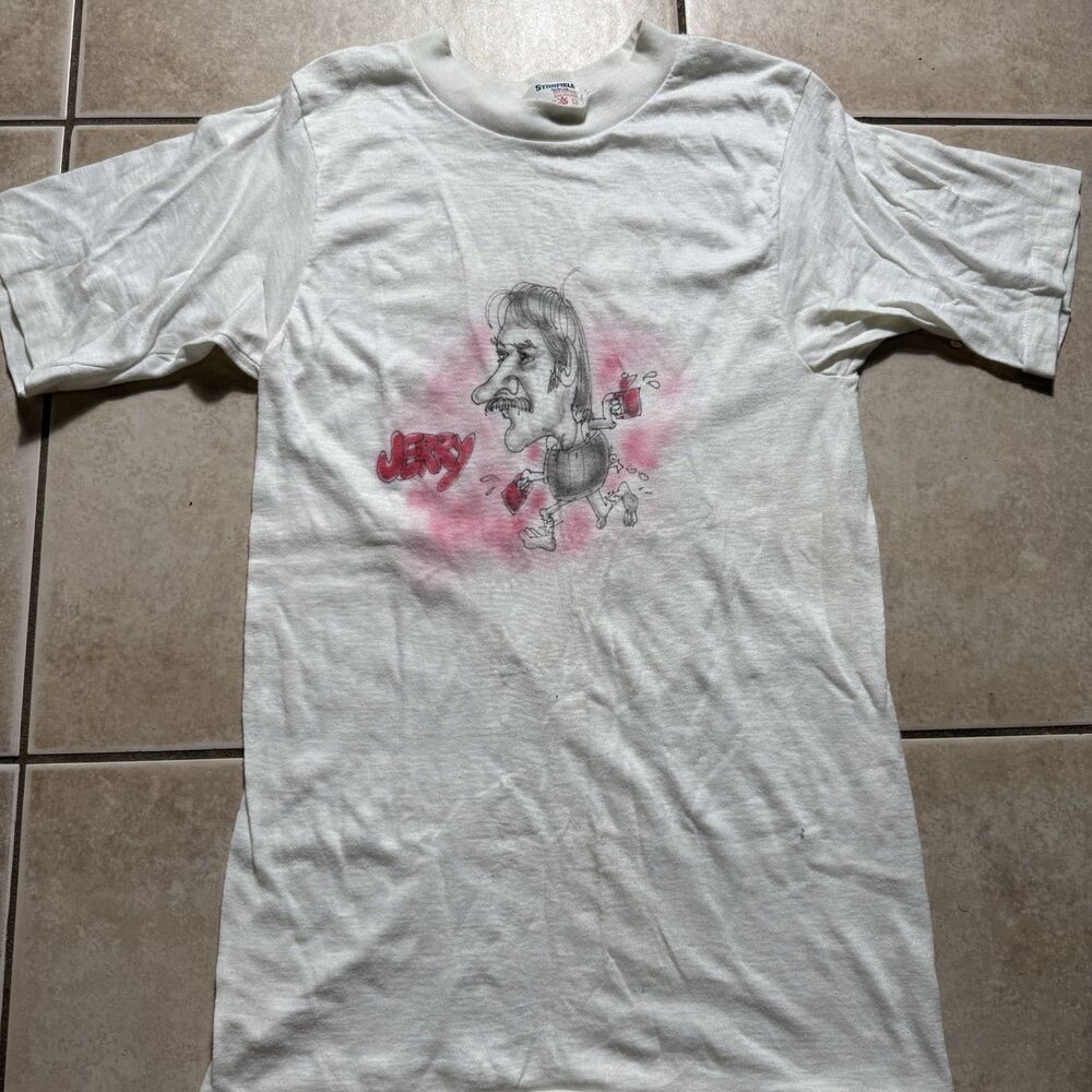 Vintage 80s Jerry Caricature T Shirt Small Single Stitch Stanfield Airbrush Art